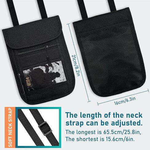 RFID Blocking Travel Neck Wallet Pouch with RFID Blocking Sleeves, Travel Neck Pouch Passport Holder Keep Your Cash, Credit Card for Women & Men - Black in Saudi Arabia