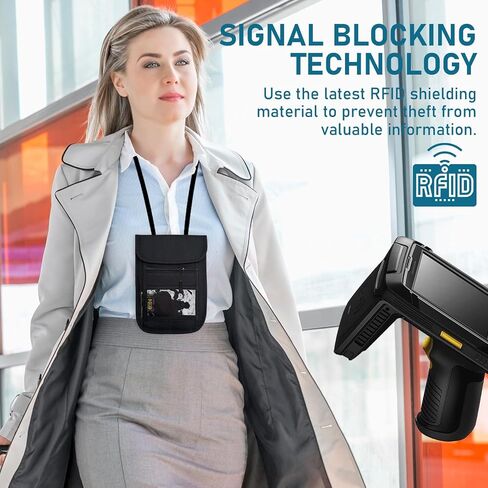 RFID Blocking Travel Neck Wallet Pouch with RFID Blocking Sleeves, Travel Neck Pouch Passport Holder Keep Your Cash, Credit Card for Women & Men - Black in Saudi Arabia