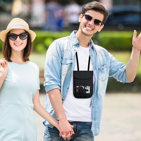 RFID Blocking Travel Neck Wallet Pouch with RFID Blocking Sleeves, Travel Neck Pouch Passport Holder Keep Your Cash, Credit Card for Women & Men - Black in Saudi Arabia