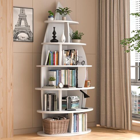 72-inch Corner Shelf, 6-Tier Wooden Bookshelf, Floor-Standing Standing Bookcase Storage Rack, Toy Organizer Cabinet Chest, Book Display Shelf, White in Saudi Arabia