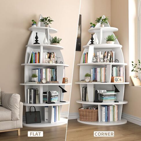 72-inch Corner Shelf, 6-Tier Wooden Bookshelf, Floor-Standing Standing Bookcase Storage Rack, Toy Organizer Cabinet Chest, Book Display Shelf, White in Saudi Arabia