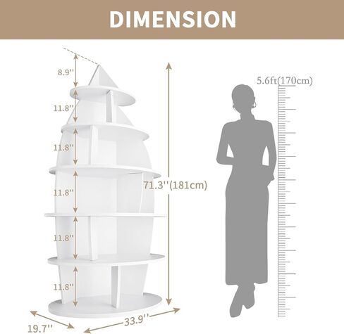 72-inch Corner Shelf, 6-Tier Wooden Bookshelf, Floor-Standing Standing Bookcase Storage Rack, Toy Organizer Cabinet Chest, Book Display Shelf, White in Saudi Arabia