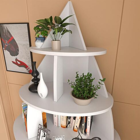 72-inch Corner Shelf, 6-Tier Wooden Bookshelf, Floor-Standing Standing Bookcase Storage Rack, Toy Organizer Cabinet Chest, Book Display Shelf, White in Saudi Arabia