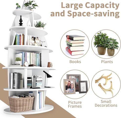 72-inch Corner Shelf, 6-Tier Wooden Bookshelf, Floor-Standing Standing Bookcase Storage Rack, Toy Organizer Cabinet Chest, Book Display Shelf, White in Saudi Arabia