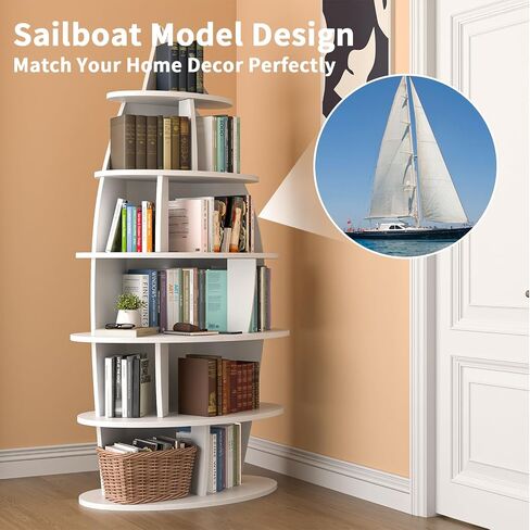 72-inch Corner Shelf, 6-Tier Wooden Bookshelf, Floor-Standing Standing Bookcase Storage Rack, Toy Organizer Cabinet Chest, Book Display Shelf, White in Saudi Arabia