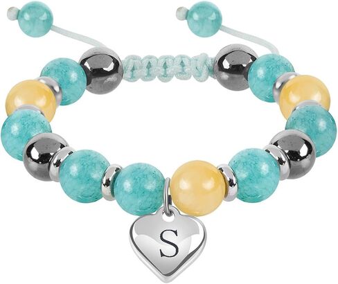 Blue Initials Heart Natural Stone Beaded Bracelet for girl | Adjustable Natural Stone Beaded Bracelets for Girls Jewellery | Daughter/Granddaughter/Niece/Bracelets for Girls Jewellery in Saudi Arabia