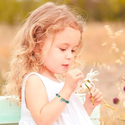 Blue Initials Heart Natural Stone Beaded Bracelet for girl | Adjustable Natural Stone Beaded Bracelets for Girls Jewellery | Daughter/Granddaughter/Niece/Bracelets for Girls Jewellery in Saudi Arabia