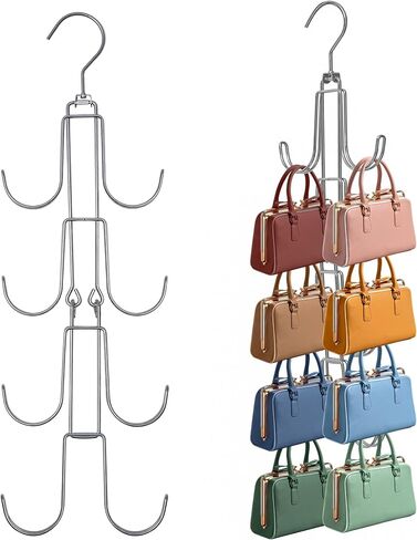 1 Pack Purse Organizer for Closet, 4-Tier Hanging Bag Holder, Silver Metal Closet Organization Purse Hanger Backpack Rack Space Saving Hanger in Saudi Arabia