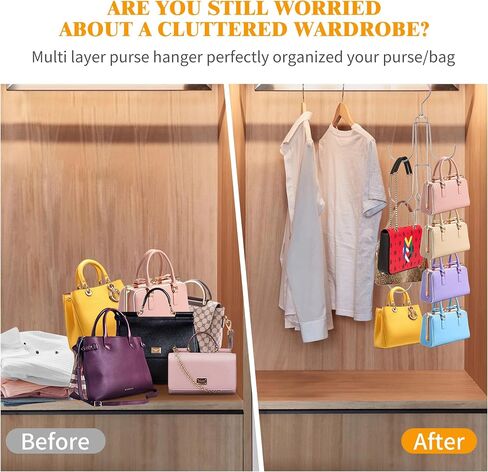 1 Pack Purse Organizer for Closet, 4-Tier Hanging Bag Holder, Silver Metal Closet Organization Purse Hanger Backpack Rack Space Saving Hanger in Saudi Arabia