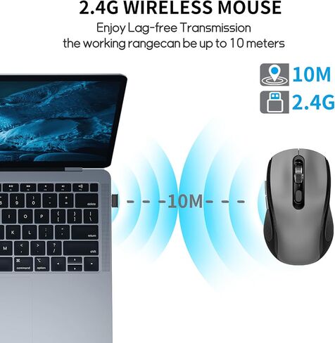 ماوس ضوئي لاسلكي مريح متوافق مع أجهزة الكمبيوتر المحمول وأجهزة Mac Chromebook، ماوس بنقرة صامتة بـ 6 أزرار مع زر جانبي، ماوس USB محمول قابل للتعديل DPI - أسود in Kuwait