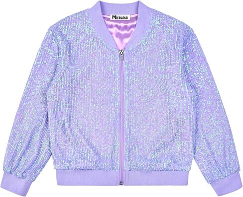 Mirawise Girls Sequin Jacket Kids Bomber Long Sleeve Zip Up Sparkle Clothes Dance Outfit with Pockets 6-13Y in Saudi Arabia