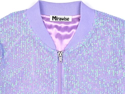 Mirawise Girls Sequin Jacket Kids Bomber Long Sleeve Zip Up Sparkle Clothes Dance Outfit with Pockets 6-13Y in Saudi Arabia
