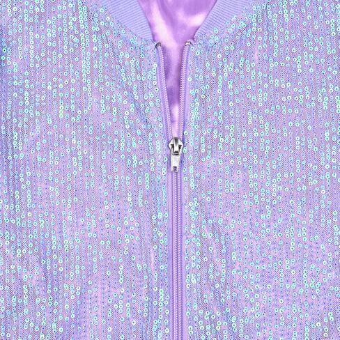 Mirawise Girls Sequin Jacket Kids Bomber Long Sleeve Zip Up Sparkle Clothes Dance Outfit with Pockets 6-13Y in Saudi Arabia