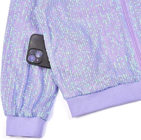 Mirawise Girls Sequin Jacket Kids Bomber Long Sleeve Zip Up Sparkle Clothes Dance Outfit with Pockets 6-13Y in Saudi Arabia