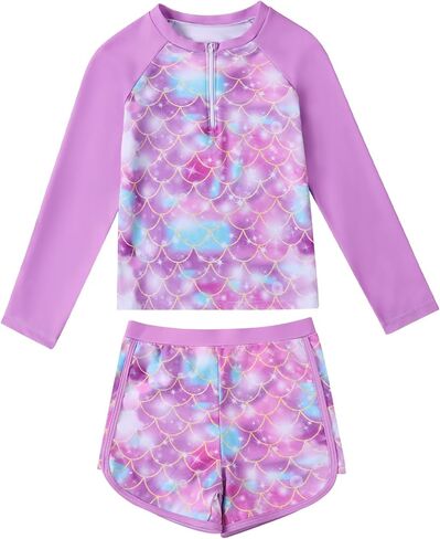 Valcatch Girls Swimsuit Upf 50+ Rash Guard Set zip-up swim Shirt Shirt tankini shorts اثنين in Kuwait
