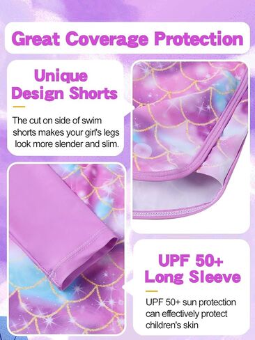 Valcatch Girls Swimsuit Upf 50+ Rash Guard Set zip-up swim Shirt Shirt tankini shorts اثنين in Kuwait