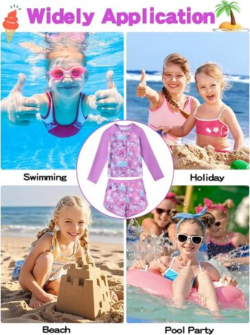 Valcatch Girls Swimsuit Upf 50+ Rash Guard Set zip-up swim Shirt Shirt tankini shorts اثنين in Kuwait