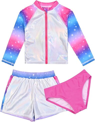 Jxstar Girls 3 Piece Rash Guard Sets Summer Swimsuit Long Sleeve Bathing Suit for 3-12 Years in Saudi Arabia