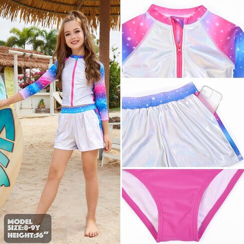 Jxstar Girls 3 Piece Rash Guard Sets Summer Swimsuit Long Sleeve Bathing Suit for 3-12 Years in Saudi Arabia