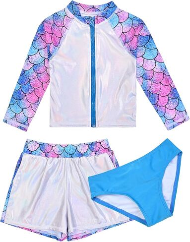 Jxstar Girls 3 Piece Rash Guard Sets Summer Swimsuit Long Sleeve Bathing Suit for 3-12 Years in Kuwait