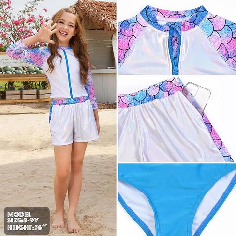 Jxstar Girls 3 Piece Rash Guard Sets Summer Swimsuit Long Sleeve Bathing Suit for 3-12 Years in Kuwait
