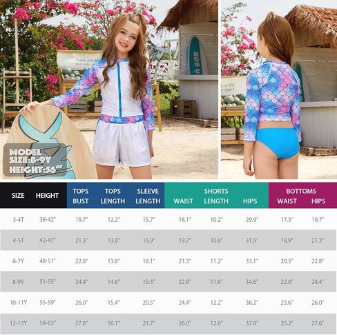 Jxstar Girls 3 Piece Rash Guard Sets Summer Swimsuit Long Sleeve Bathing Suit for 3-12 Years in Kuwait