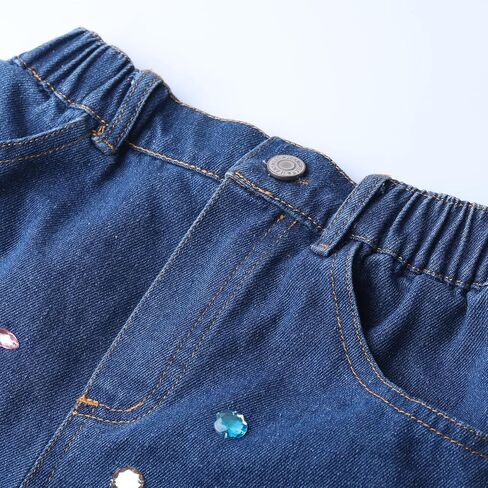 WELAKEN Girl Jean Shorts Rhinestone Ripped Raw Trim Straight Leg High Waist Denim Shorts in Saudi Arabia