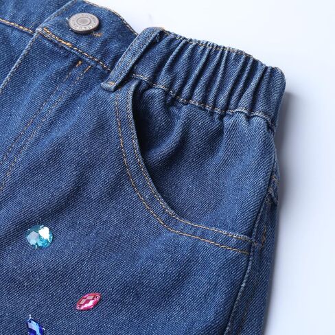 WELAKEN Girl Jean Shorts Rhinestone Ripped Raw Trim Straight Leg High Waist Denim Shorts in Saudi Arabia
