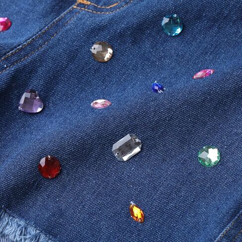 WELAKEN Girl Jean Shorts Rhinestone Ripped Raw Trim Straight Leg High Waist Denim Shorts in Saudi Arabia