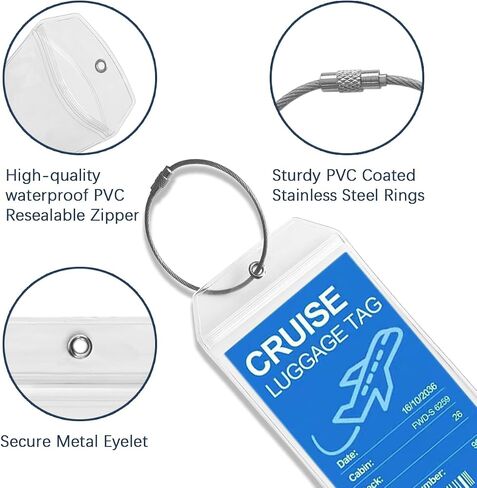 5Pack Cruise Luggage Tags ، حاملي PVC المناسب لعلامات التصنيف ، مقاوم للماء مع سحاب وقابلة للاستمتاع بحلقات الصلب in Kuwait