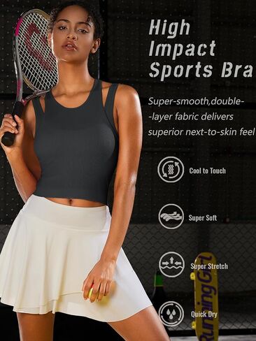 RUNNING GIRL Sports Bras for Women High Impact Seamless Ribbed Longline High Neck Workout Crop Tank Tops Padded in Kuwait