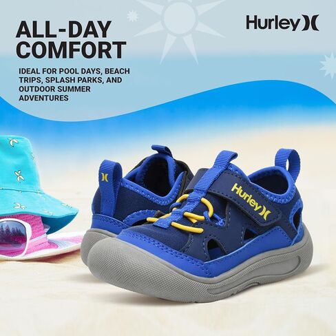Hurley Kid's Toddlers Water Shoes, Extra Strength Outsole Water Shoes for Boys and Girls, Lightweight Closed Toe Sandals, Beach Shoes with Adjustable Upper-for Outdoors, Water Play and Pool Dylan in Saudi Arabia