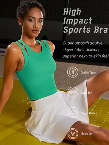 RUNNING GIRL Sports Bras for Women High Impact Seamless Ribbed Longline High Neck Workout Crop Tank Tops Padded in Kuwait