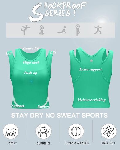 RUNNING GIRL Sports Bras for Women High Impact Seamless Ribbed Longline High Neck Workout Crop Tank Tops Padded in Kuwait