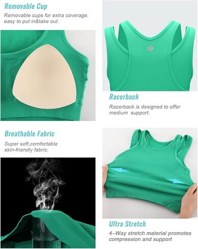 RUNNING GIRL Sports Bras for Women High Impact Seamless Ribbed Longline High Neck Workout Crop Tank Tops Padded in Kuwait