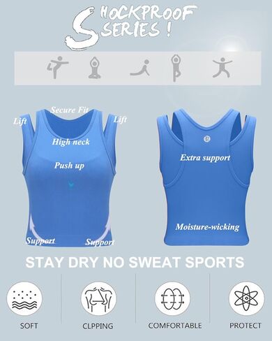 RUNNING GIRL Sports Bras for Women High Impact Seamless Ribbed Longline High Neck Workout Crop Tank Tops Padded in Kuwait