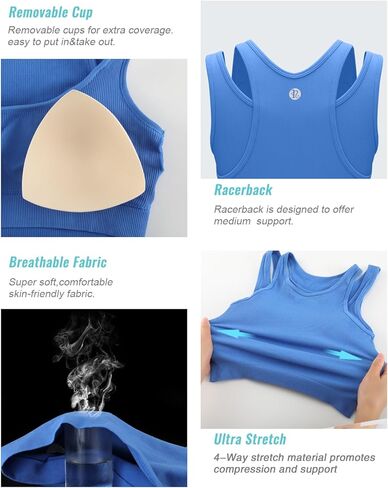 RUNNING GIRL Sports Bras for Women High Impact Seamless Ribbed Longline High Neck Workout Crop Tank Tops Padded in Kuwait
