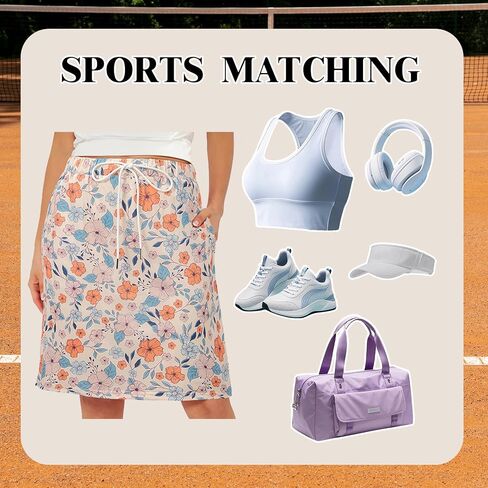 Zando Skorts for Women Dressy Casual Knee Length Skirts for Women with Pockets Athletic Drawstring Skirt Golf Tennis in Saudi Arabia