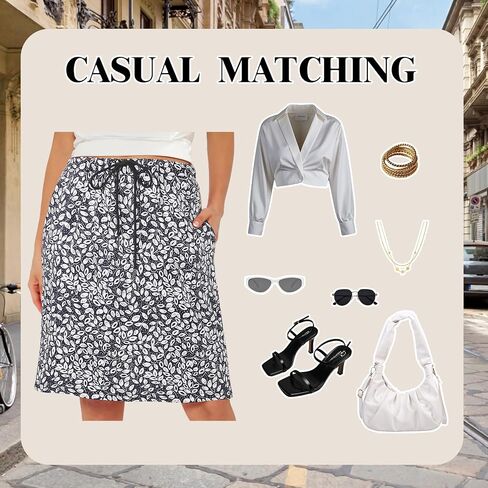 Zando Skorts for Women Dressy Casual Knee Length Skirts for Women with Pockets Athletic Drawstring Skirt Golf Tennis in Saudi Arabia