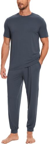 Bamboo Viscose Men's Pajama Sets Short Sleeve Solid Color Soft Lounge Set in Saudi Arabia