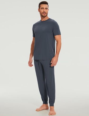Bamboo Viscose Men's Pajama Sets Short Sleeve Solid Color Soft Lounge Set in Saudi Arabia