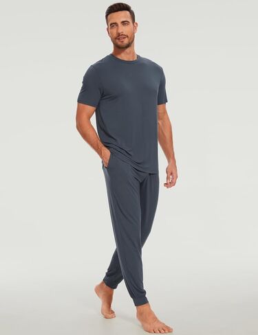 Bamboo Viscose Men's Pajama Sets Short Sleeve Solid Color Soft Lounge Set in Saudi Arabia