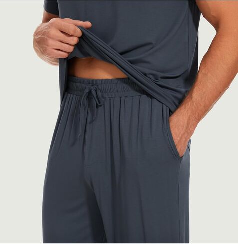 Bamboo Viscose Men's Pajama Sets Short Sleeve Solid Color Soft Lounge Set in Saudi Arabia