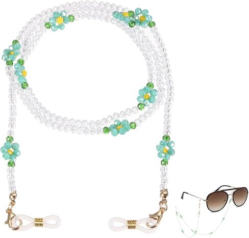 uxcell Flower Eyeglass Chains for Women, Crystal Eyeglass Holder Chains Adjustable Sunglasses Lanyards Holder for Glass in Kuwait