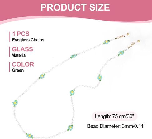 uxcell Flower Eyeglass Chains for Women, Crystal Eyeglass Holder Chains Adjustable Sunglasses Lanyards Holder for Glass in Kuwait