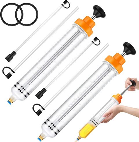 LOTHEE 2 Pack 500cc استخراج السوائل أوتوموتيف أوتوموتيف مضخة زيت زيت مضخة حقنة زيت مع يدوي الفراغ النقل سيارة الوقود للتوجيه السلبي ، السائل الهيدروليكي (برتقالي) in Kuwait