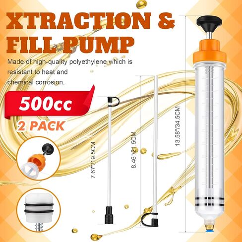 LOTHEE 2 Pack 500cc استخراج السوائل أوتوموتيف أوتوموتيف مضخة زيت زيت مضخة حقنة زيت مع يدوي الفراغ النقل سيارة الوقود للتوجيه السلبي ، السائل الهيدروليكي (برتقالي) in Kuwait