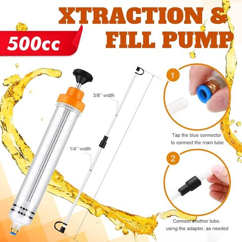 LOTHEE 2 Pack 500cc استخراج السوائل أوتوموتيف أوتوموتيف مضخة زيت زيت مضخة حقنة زيت مع يدوي الفراغ النقل سيارة الوقود للتوجيه السلبي ، السائل الهيدروليكي (برتقالي) in Kuwait