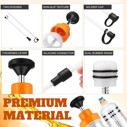 LOTHEE 2 Pack 500cc استخراج السوائل أوتوموتيف أوتوموتيف مضخة زيت زيت مضخة حقنة زيت مع يدوي الفراغ النقل سيارة الوقود للتوجيه السلبي ، السائل الهيدروليكي (برتقالي) in Kuwait