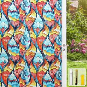 Window Privacy Film Static Cling Sticker Rainbow Window Film Glass Decals with Iridescent Effect, Removable Nature Pattern Tint for Home Bathroom Door Car Windows(Blue & Green pothos Botanical Design)